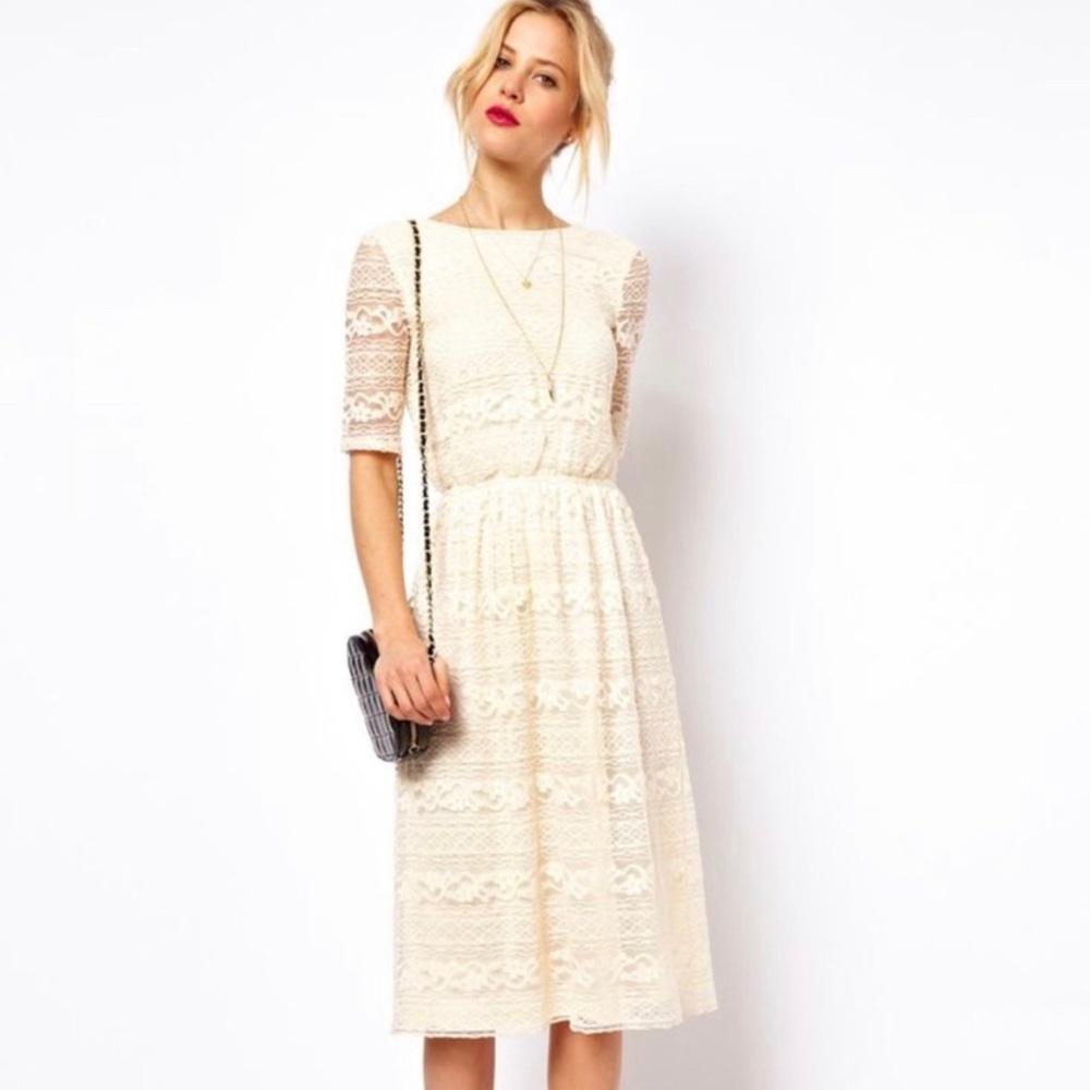 NWT ASOS Lace Cream Midi Dress